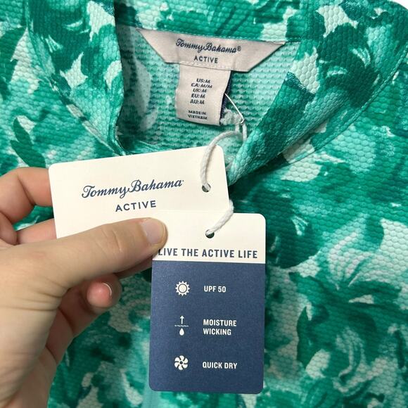 Tommy Bahama Active 1/4 Zip Long Sleeve Top NWT Women's Sz M Green Floral UPF 50 - Picture 3 of 5